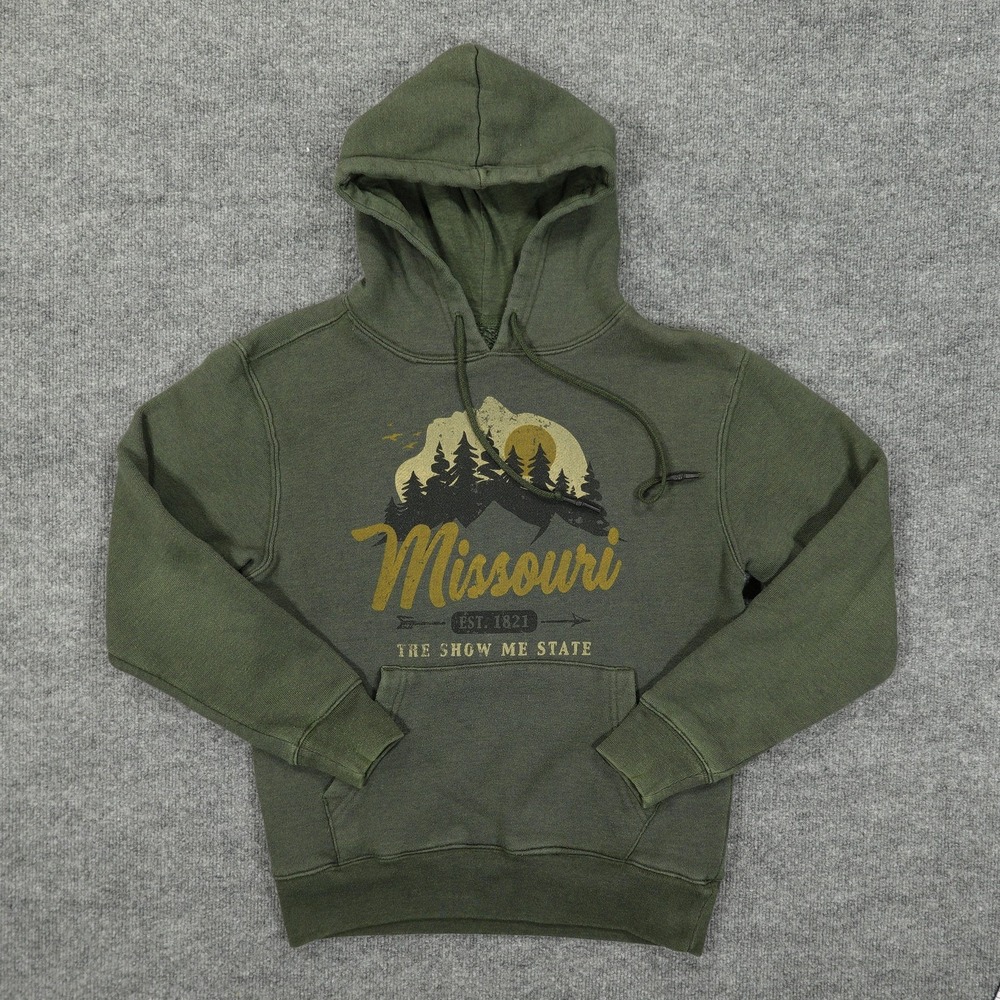 State of Mine Hoodie Men Small Green Missouri Graphic The Show Me State Pullover